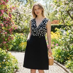 Kasper Womens Sleeveless Mixed Media Sheath Dress Black White P1JMT5B9959 Size 6